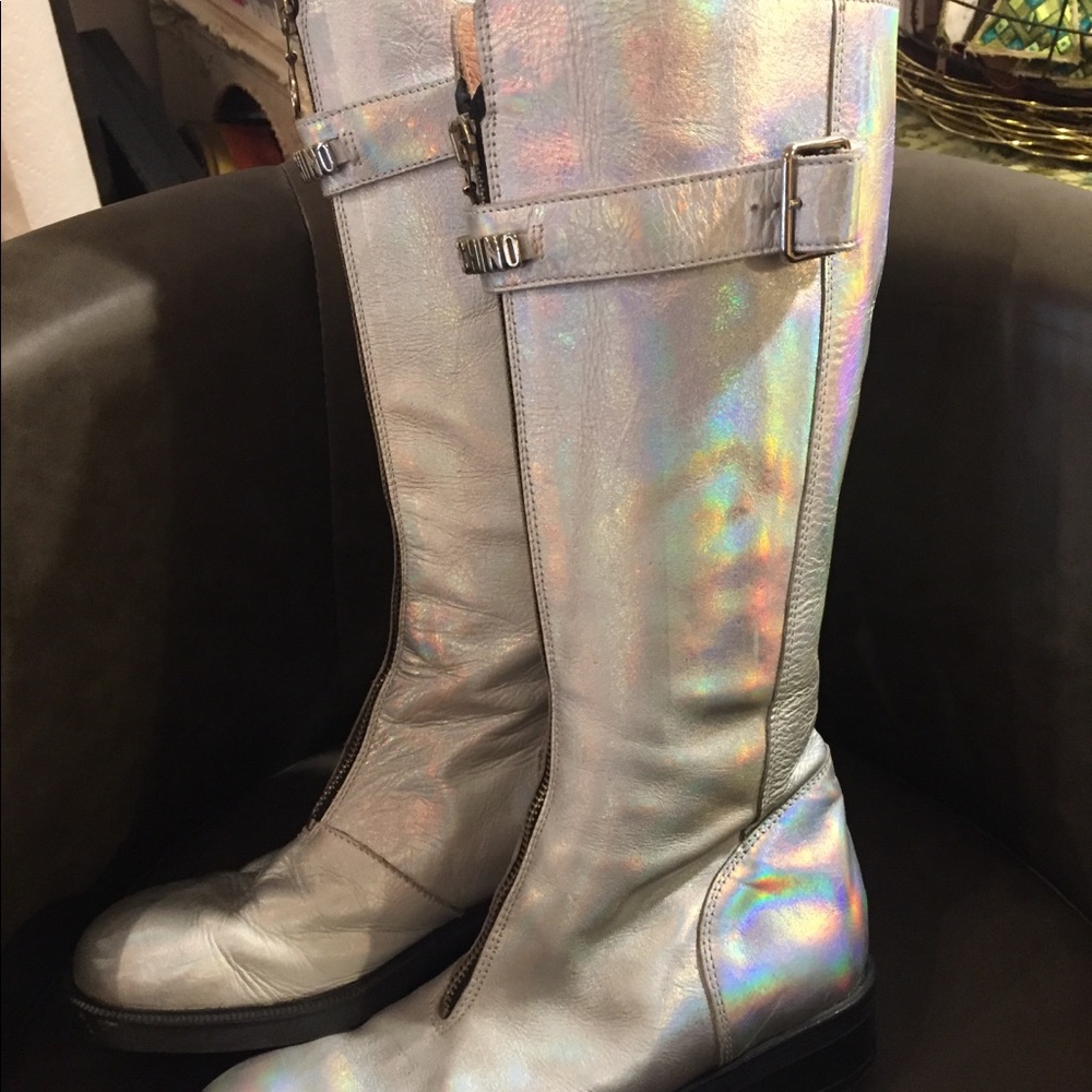 Rare Moschino iridescent leather boots 36